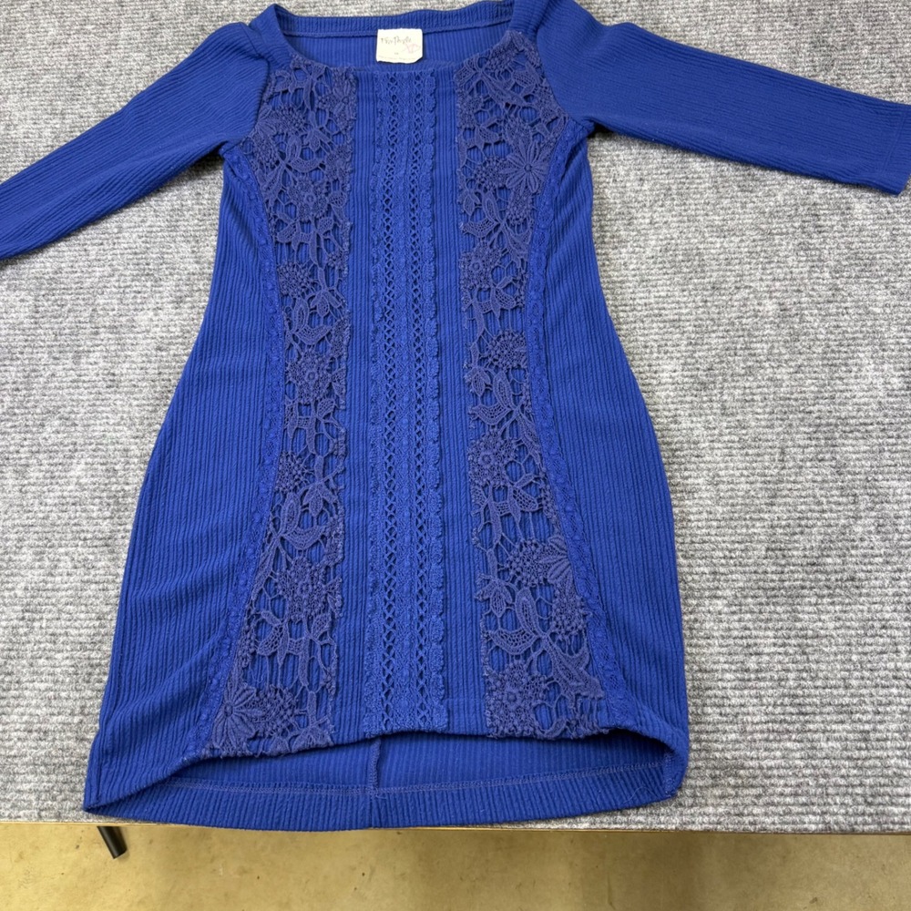 Free People Royal Blue Ribbed Knit Lace Panel‎ Dress Small cottage cor whimsical - Picture 2 of 16